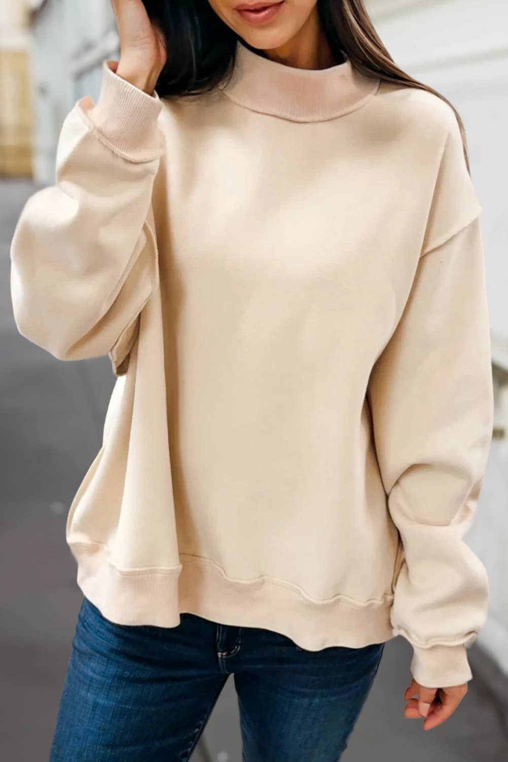 Reversible Oversized Mock Neck Sweatshirt | S-XL
