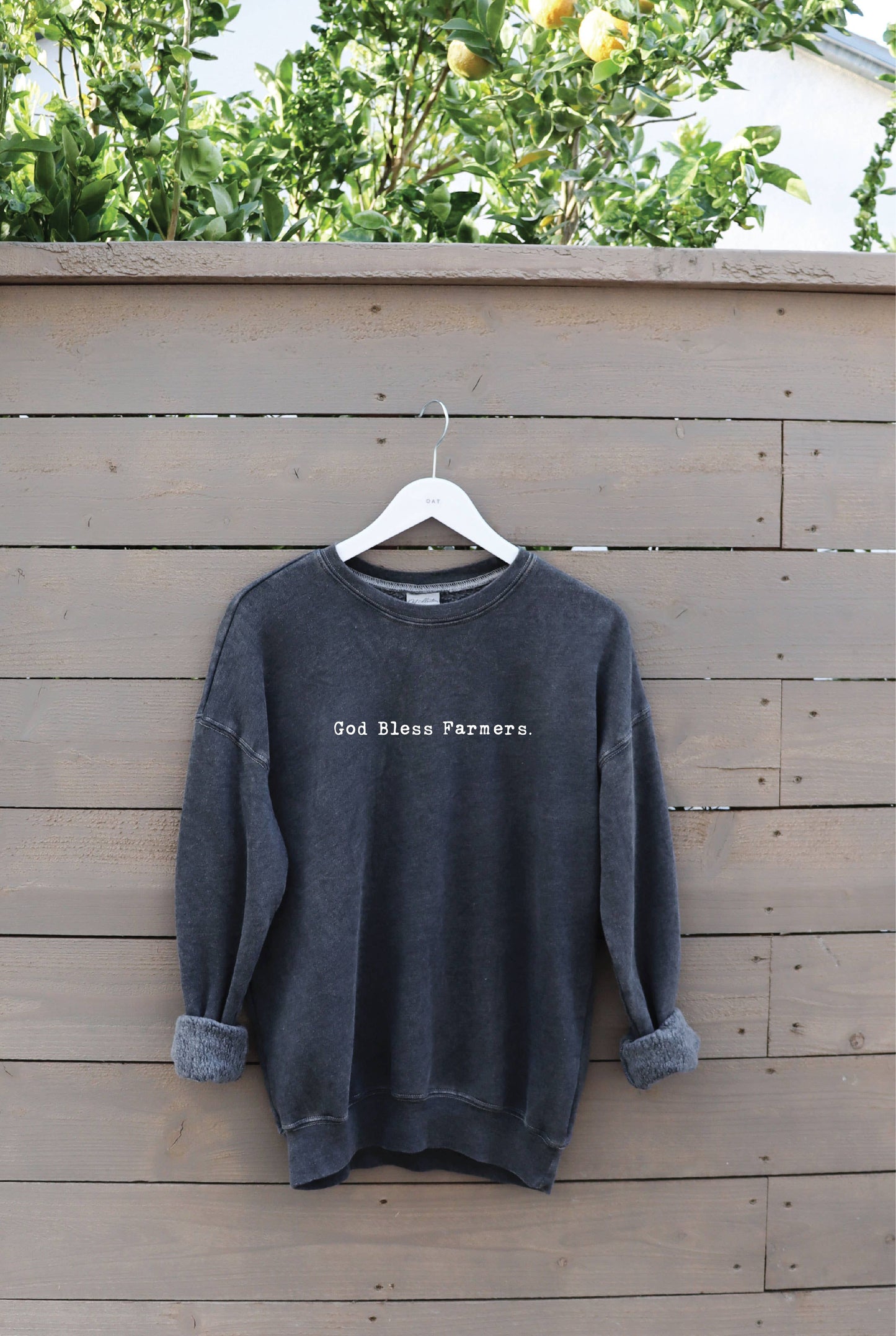 GOD BLESS FARMERS.  Mineral Washed Graphic Sweatshirt